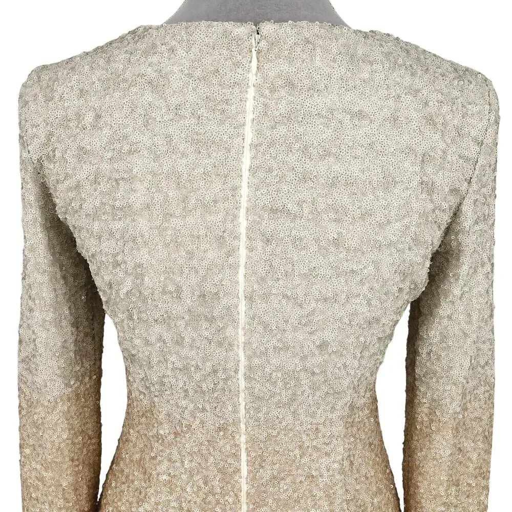 Belle Badgley Mischka Dress Womens 6 Ivory Gold Ombre Sequins Zip Lined New